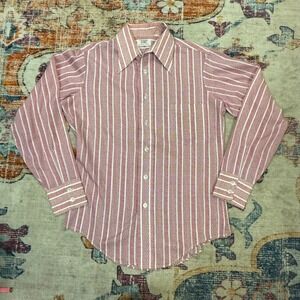 Vintage Manhattan U-30 Collection Mens Red White Geometric Striped 70s Shirt